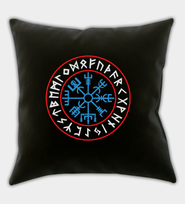 Vyšívaný povlak na polštář s Runovým Vegvísir